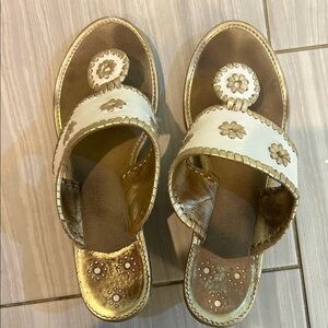 Jack Rogers cork Wedge Elegant Gold and white Women's Sandals
